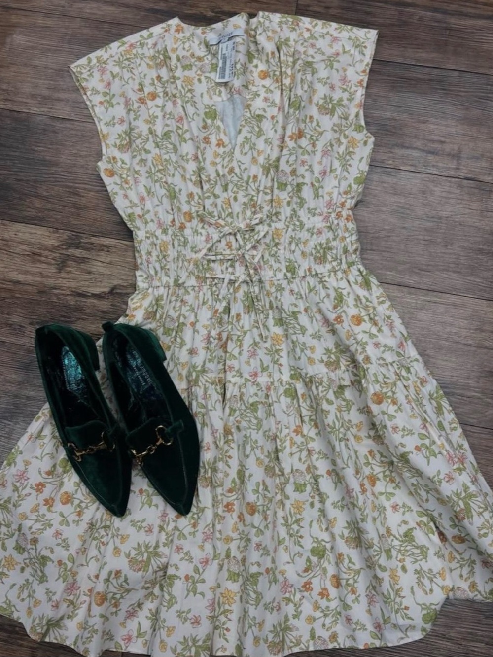 Derek Lam Cream Floral Tie-Waist Mini Dress